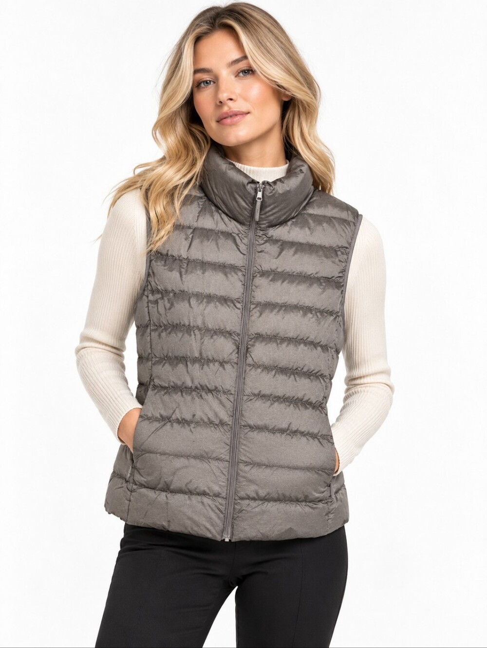 UNIQLO Women M Ultra Light Down Puffer Vest Packable Quilted Lightweight Gray